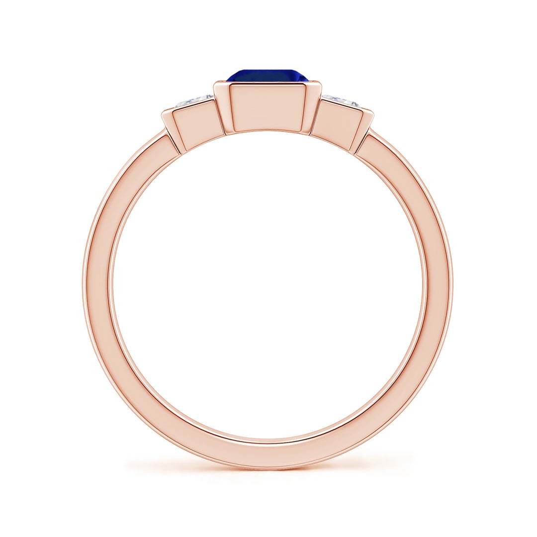 Semi Bezel Lab Emerald-Cut Sapphire Three-Stone with Moissanite Engagement Ring