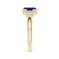 Semi Bezel Lab Emerald-Cut Sapphire Three-Stone with Moissanite Engagement Ring
