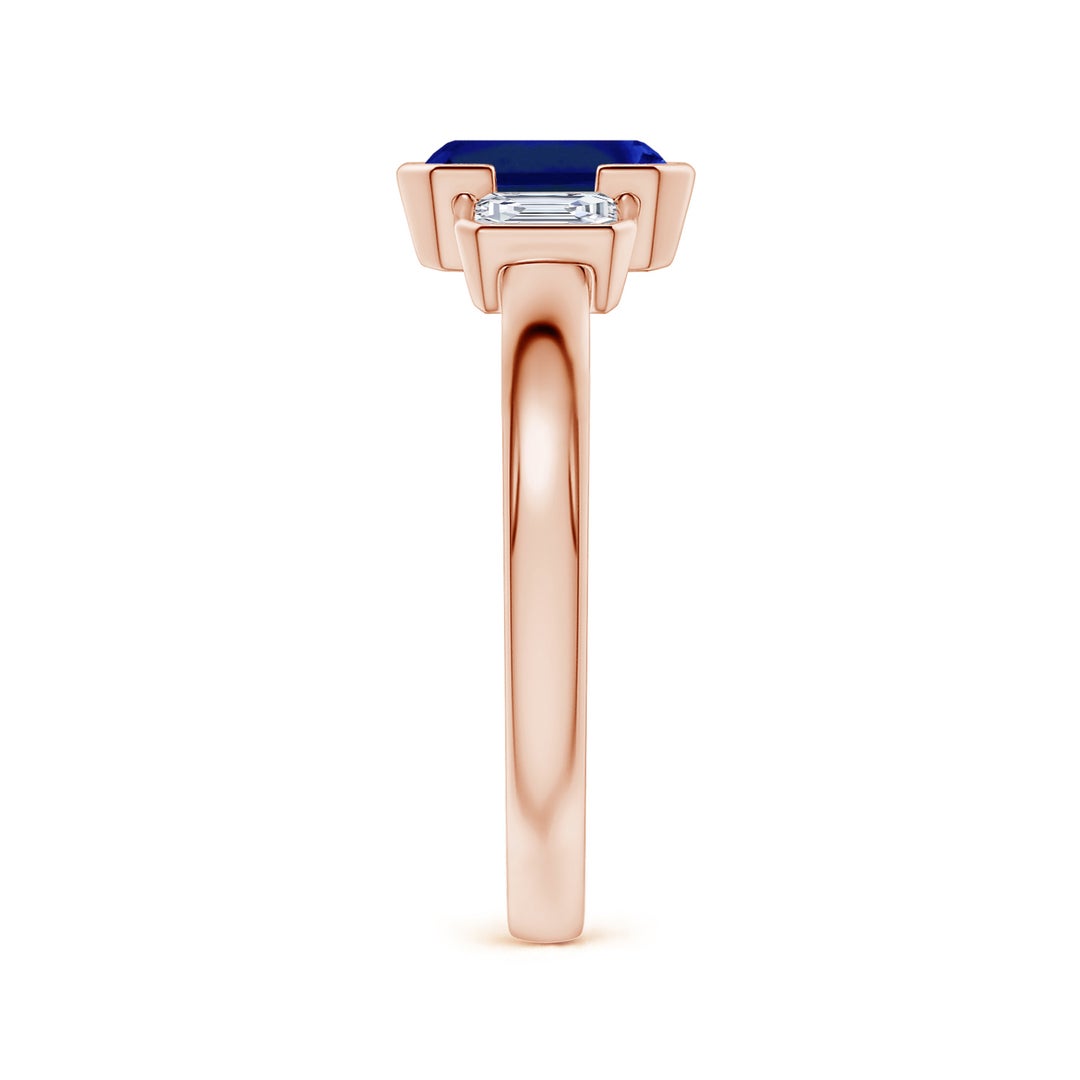 Semi Bezel Lab Emerald-Cut Sapphire Three-Stone with Moissanite Engagement Ring