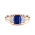 Semi Bezel Lab Emerald-Cut Sapphire Three-Stone with Moissanite Engagement Ring
