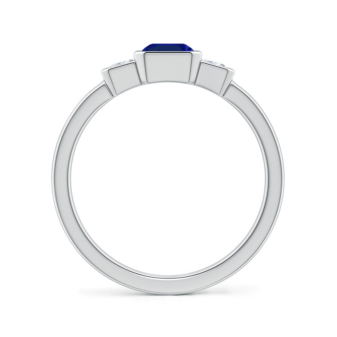 Semi Bezel Lab Emerald-Cut Sapphire Three-Stone with Moissanite Engagement Ring