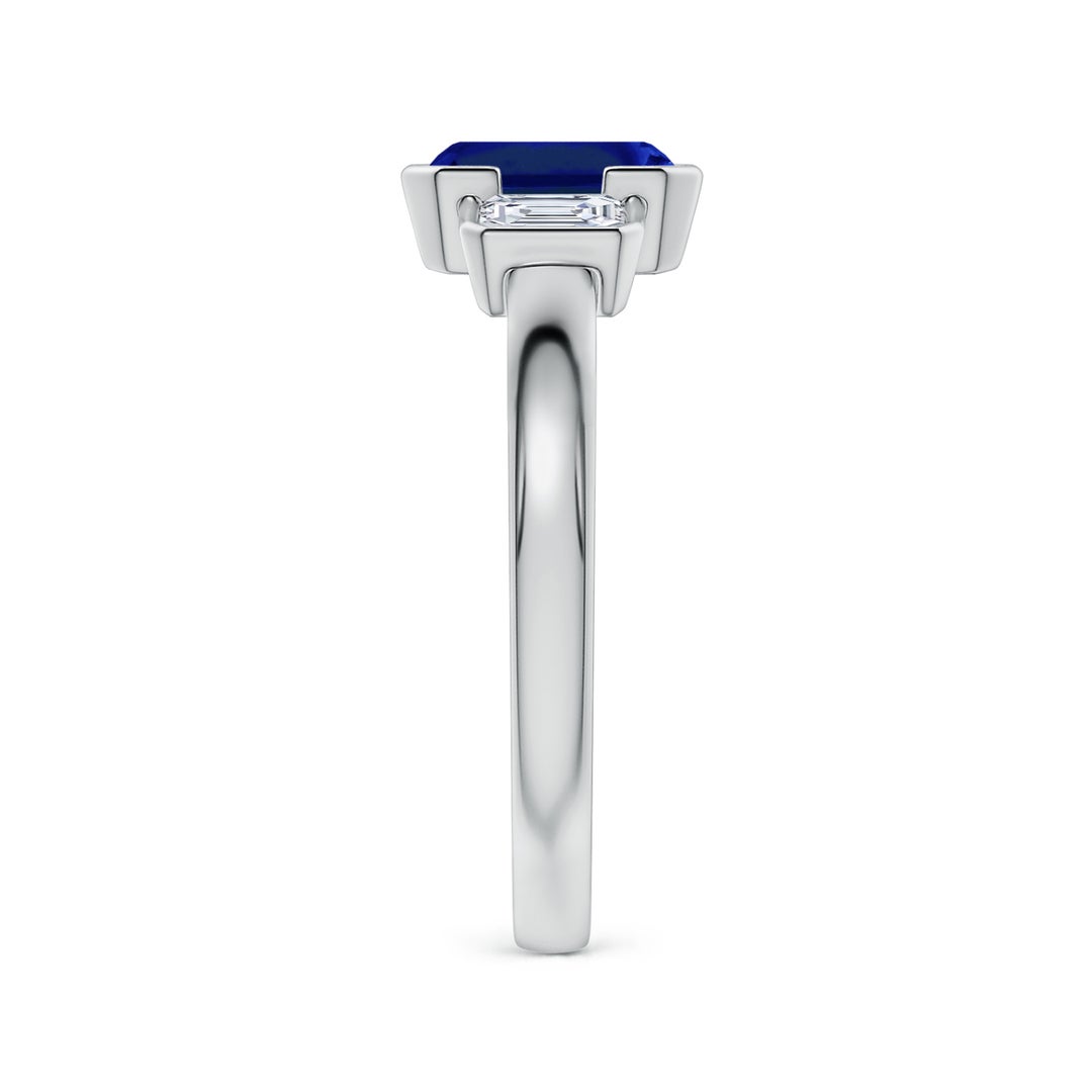Semi Bezel Lab Emerald-Cut Sapphire Three-Stone with Moissanite Engagement Ring