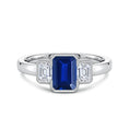 Semi Bezel Lab Emerald-Cut Sapphire Three-Stone with Moissanite Engagement Ring
