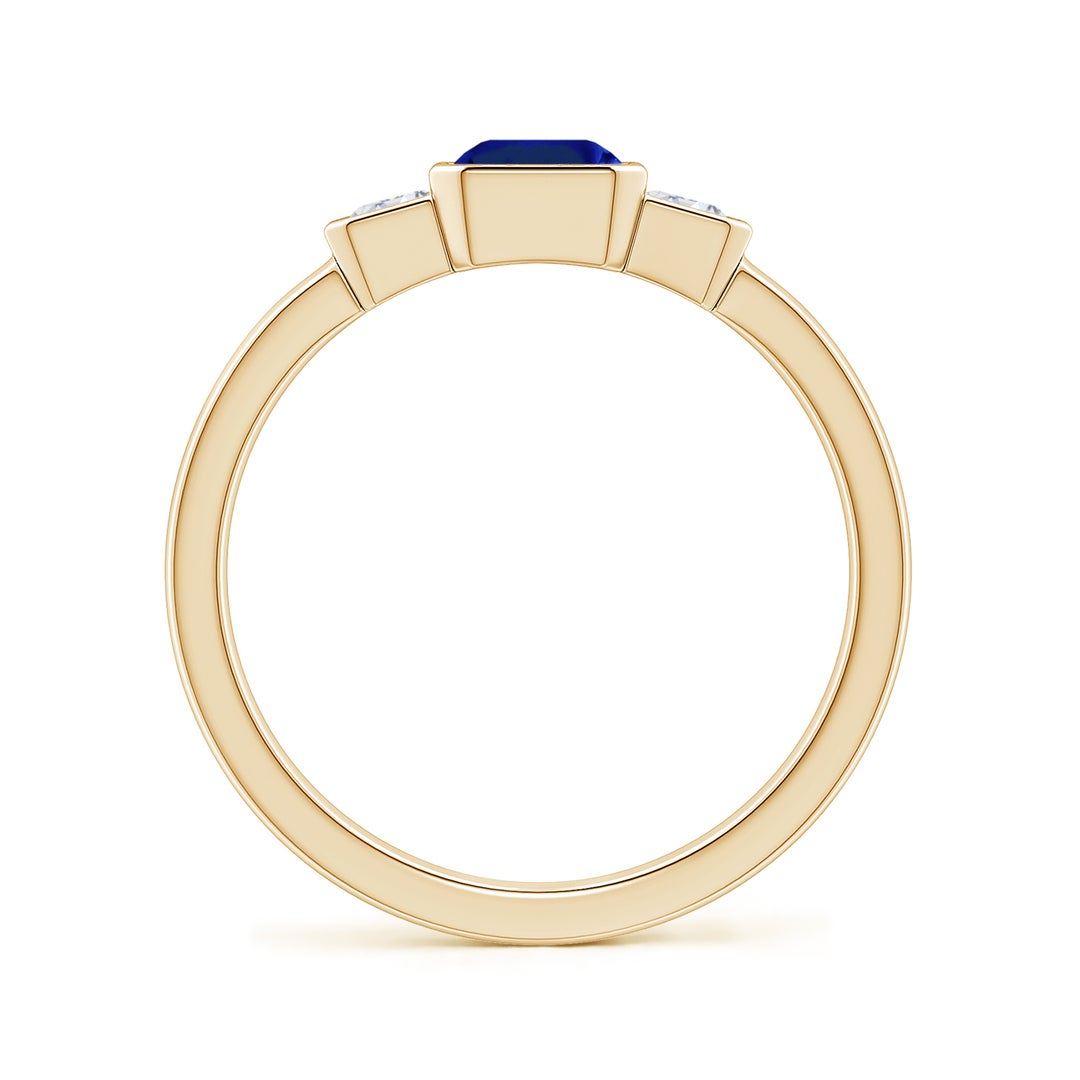 Semi Bezel Lab Emerald-Cut Sapphire Three-Stone with Moissanite Engagement Ring