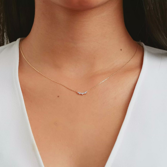 Seven-Stone Curved Moissanite Bar Necklace in Sterling Silver