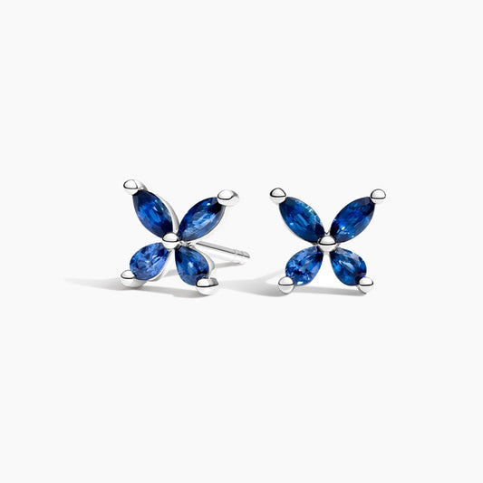 Silver Butterfly Sapphire Stud Earrings