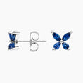 Load image into Gallery viewer, Silver Butterfly Sapphire Stud Earrings
