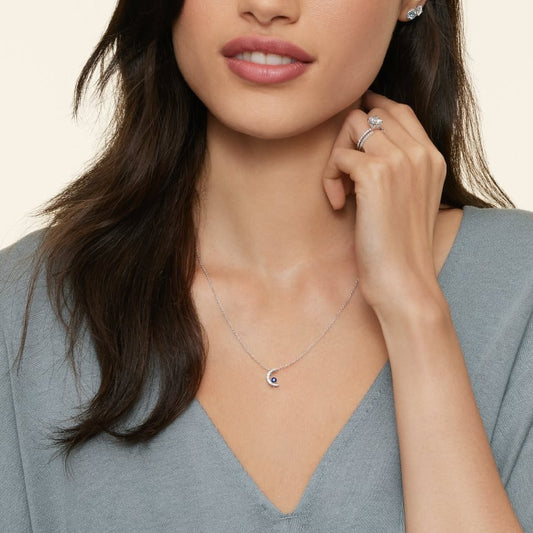 Silver Lunar-Inspired Sapphire and Moissanite Pendant Necklace