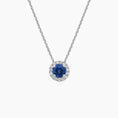 Load image into Gallery viewer, Silver Sapphire Halo Pendant with Moissanite Accents Necklace
