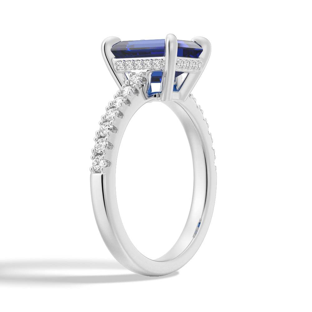 Sterling Silver Lab Grown Sapphire Engagement Ring With Hidden Halo