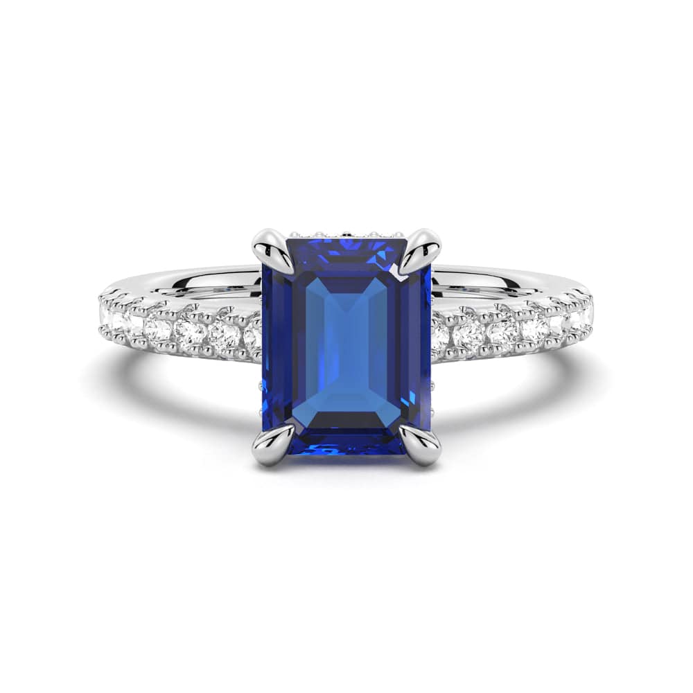 Sterling Silver Lab Grown Sapphire Engagement Ring With Hidden Halo