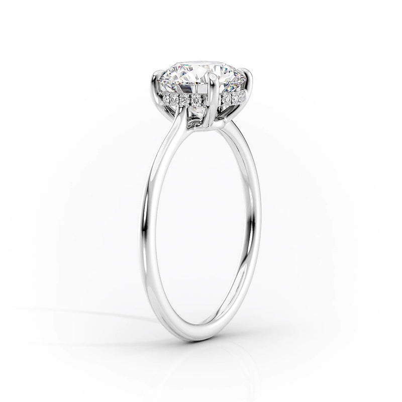 Slim Oval Lab-Grown Diamond Solitaire Hidden Halo Engagement Ring