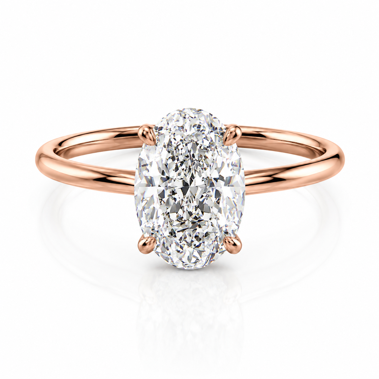 Slim Oval Lab-Grown Diamond Solitaire Hidden Halo Engagement Ring