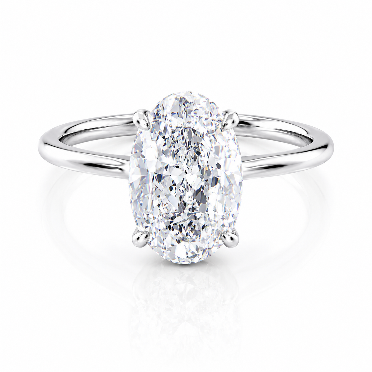 Slim Oval Lab-Grown Diamond Solitaire Hidden Halo Engagement Ring
