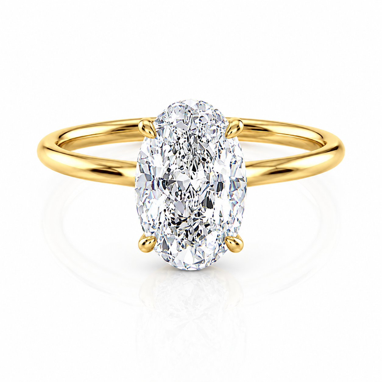 Slim Oval Lab-Grown Diamond Solitaire Hidden Halo Engagement Ring