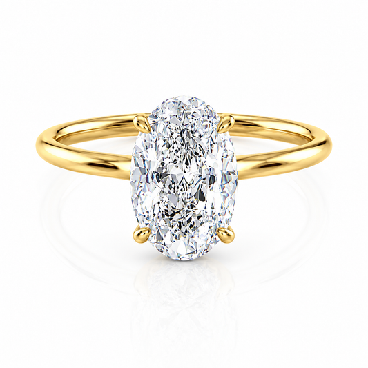 Slim Oval Lab-Grown Diamond Solitaire Hidden Halo Engagement Ring