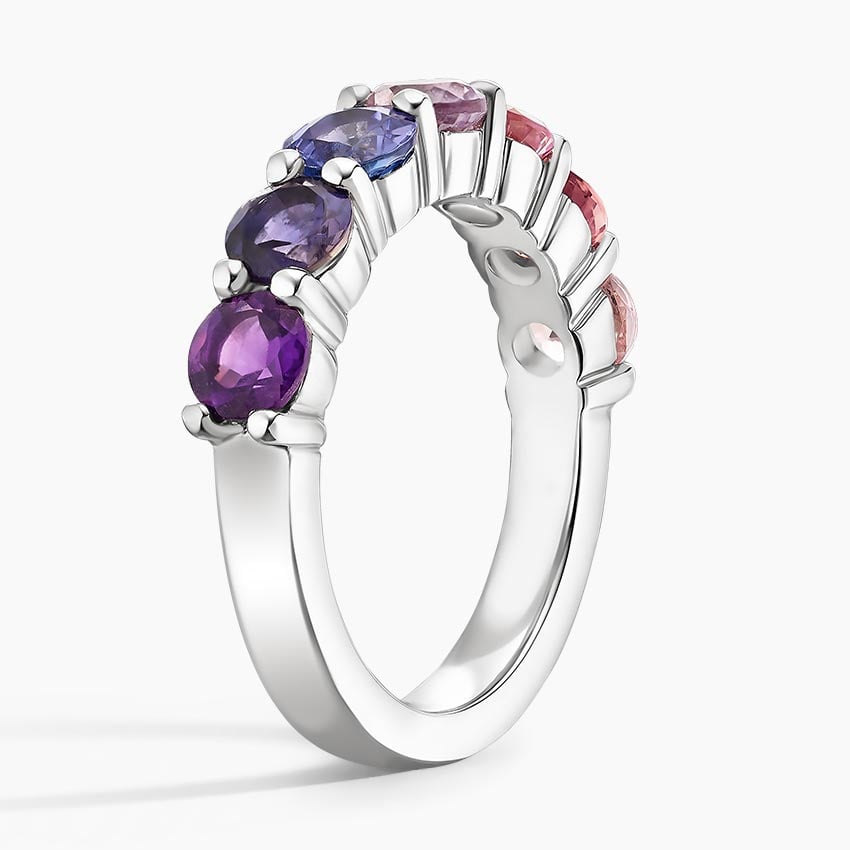 Soft Violet Gradient Round Lab Gemstone Half Eternity Wedding Band - 3.0 mm