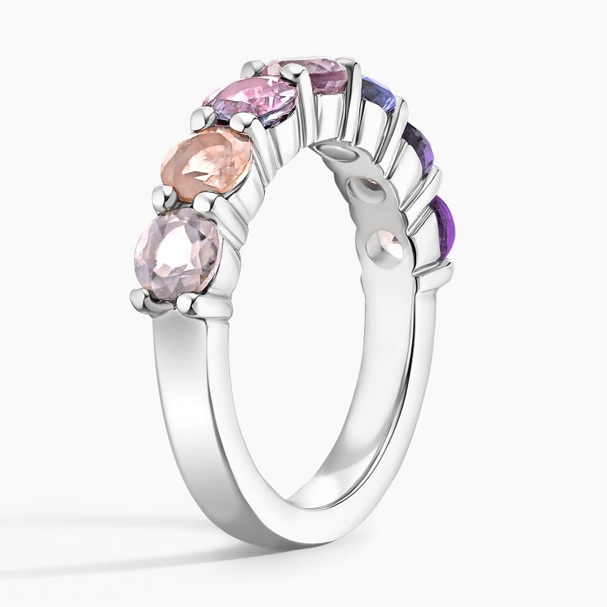 Soft Violet Gradient Round Lab Gemstone Half Eternity Wedding Band - 3.0 mm