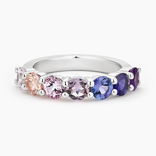 Soft Violet Gradient Round Lab Gemstone Half Eternity Wedding Band - 3.0 mm