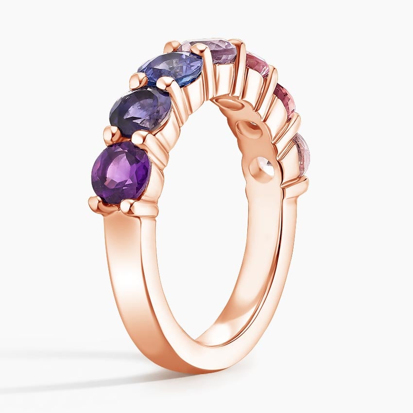 Soft Violet Gradient Round Lab Gemstone Half Eternity Wedding Band - 3.0 mm