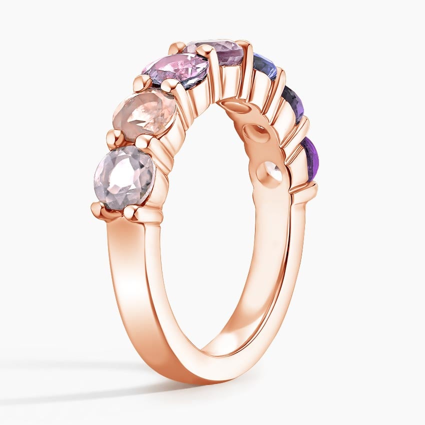 Soft Violet Gradient Round Lab Gemstone Half Eternity Wedding Band - 3.0 mm