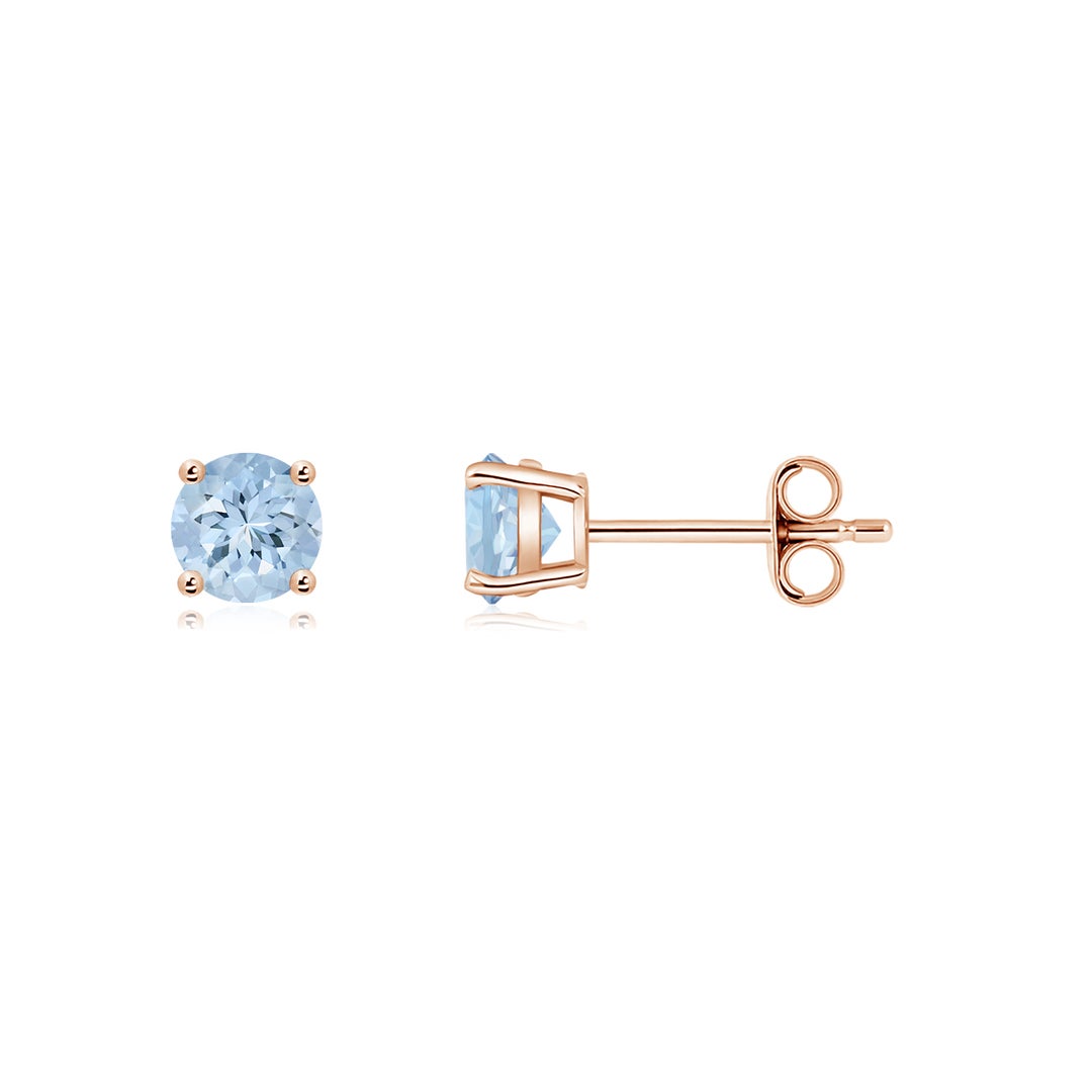 Solitaire Round Aquamarine Stud Earrings