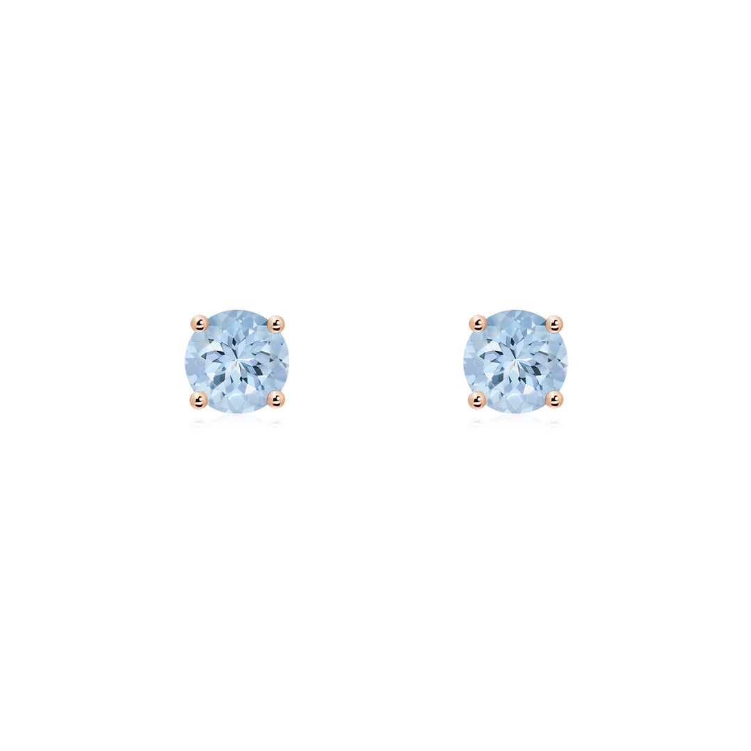 Solitaire Round Aquamarine Stud Earrings