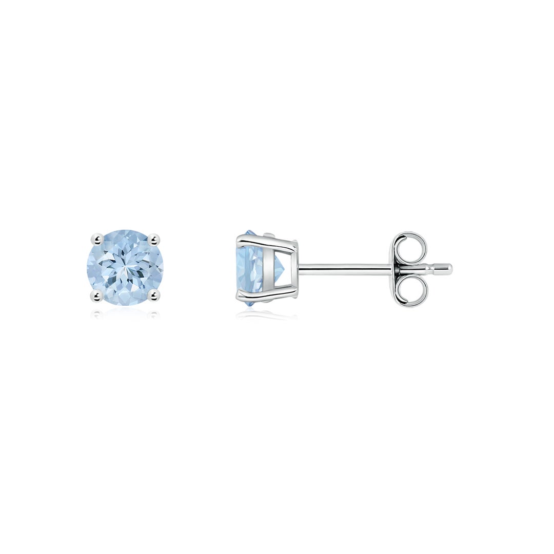 Solitaire Round Aquamarine Stud Earrings