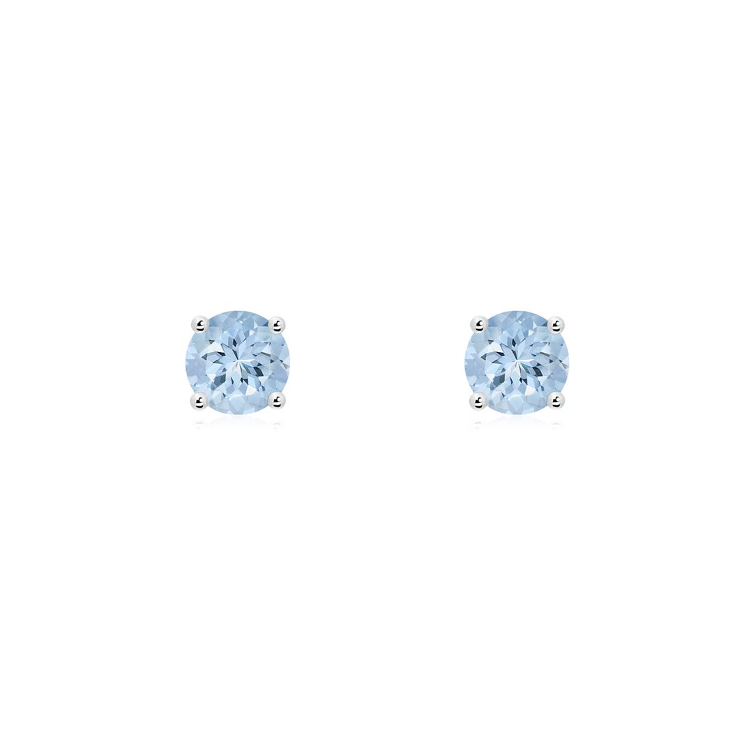 Solitaire Round Aquamarine Stud Earrings