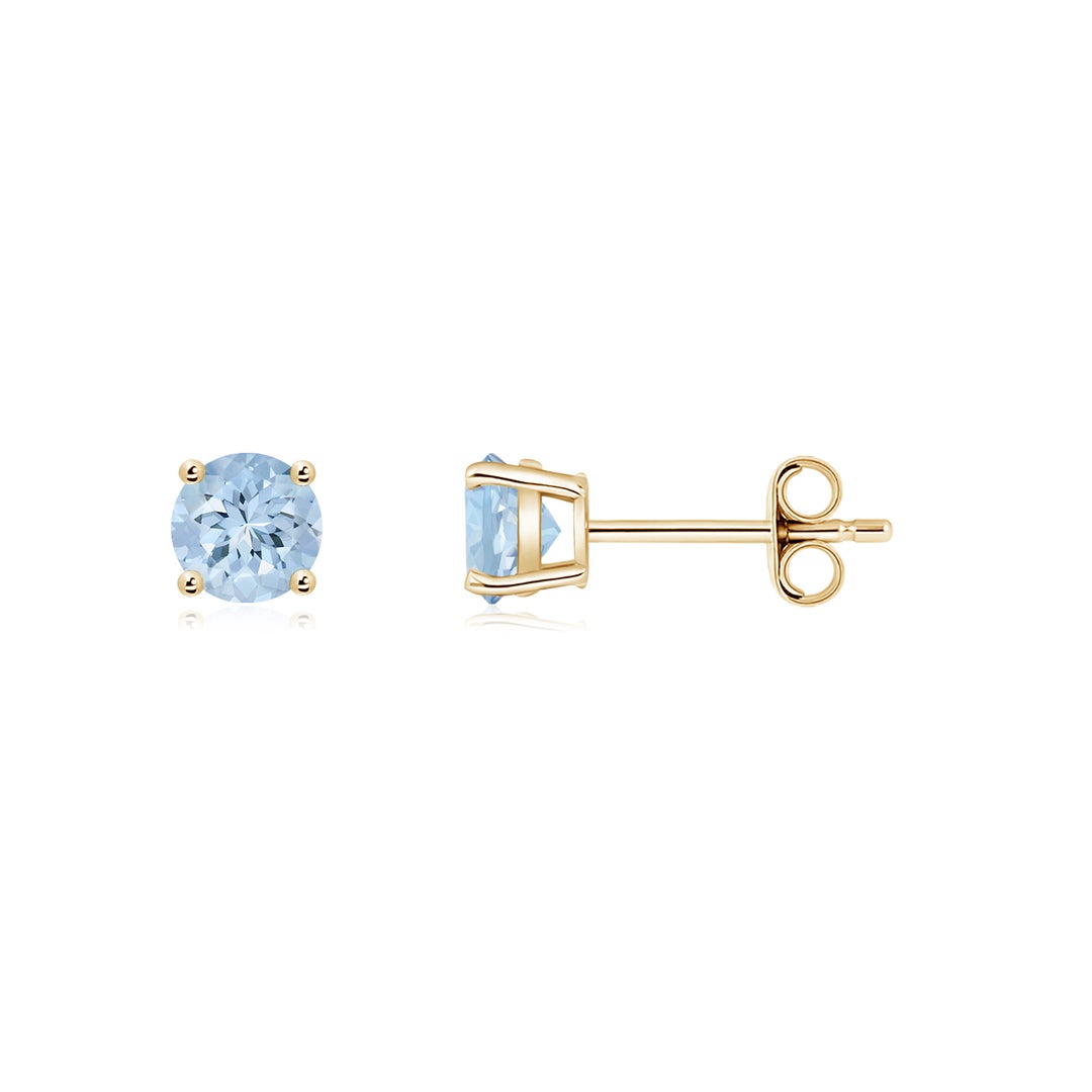 Solitaire Round Aquamarine Stud Earrings