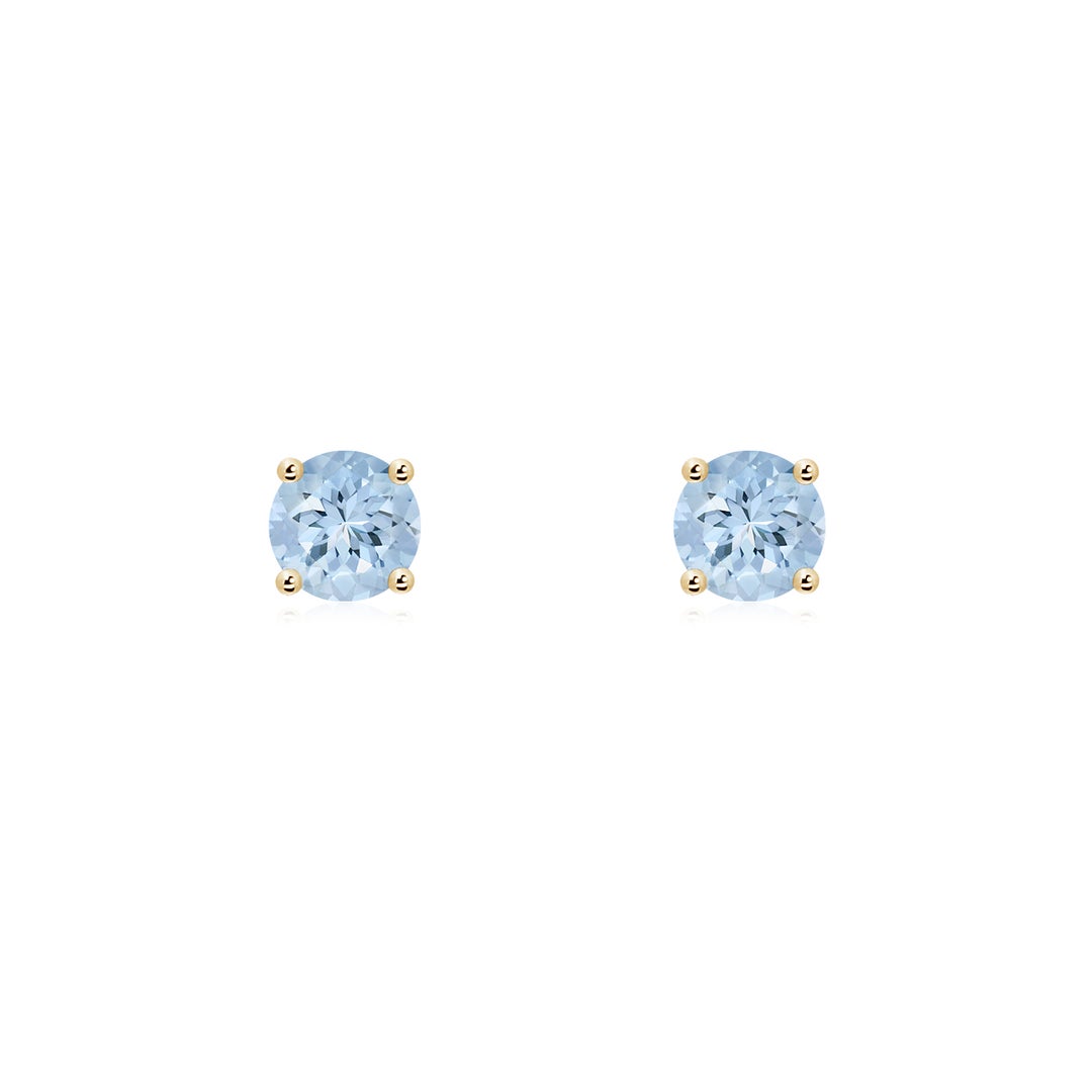 Solitaire Round Aquamarine Stud Earrings