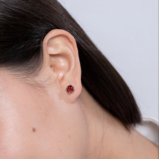 Solitaire Round Garnet Stud Earrings