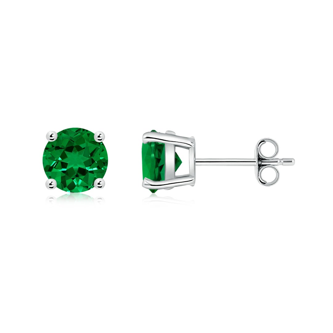 Solitaire Round Lab-Created Emerald Stud Earrings