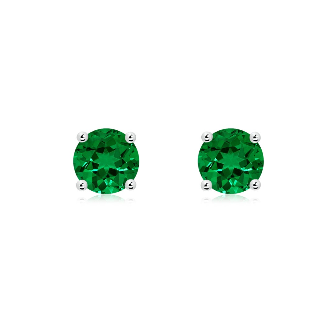 Solitaire Round Lab-Created Emerald Stud Earrings