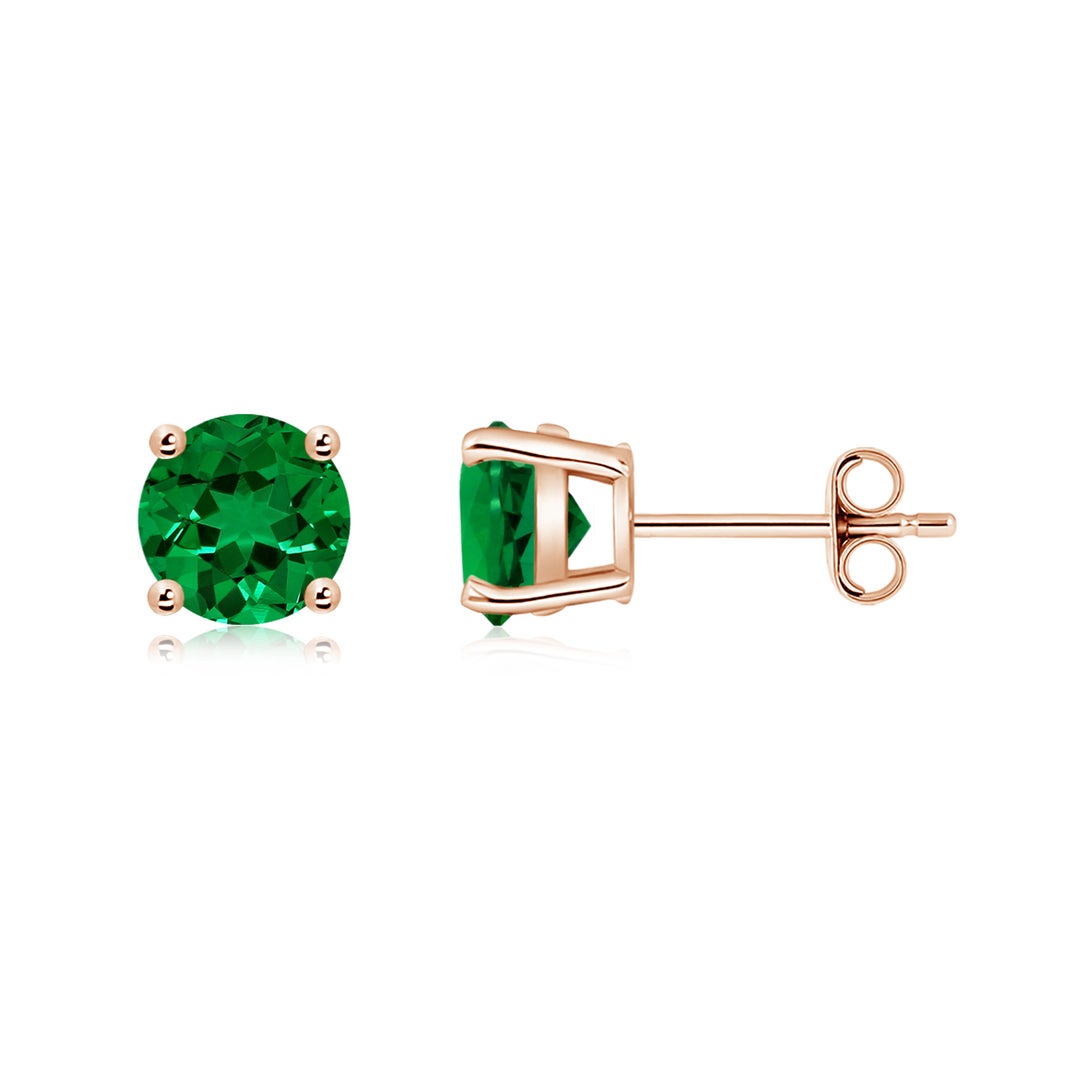 Solitaire Round Lab-Created Emerald Stud Earrings