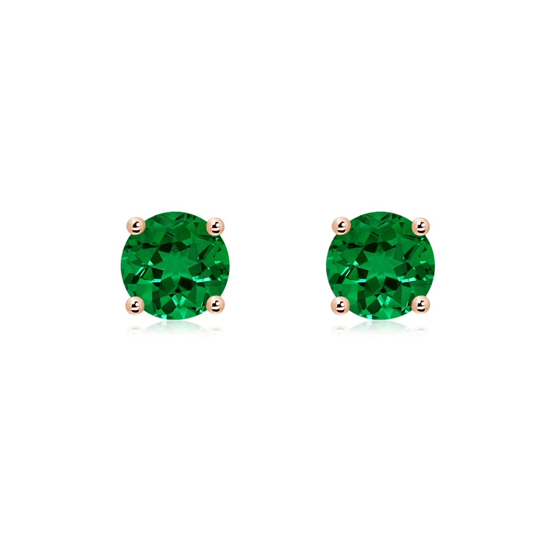 Solitaire Round Lab-Created Emerald Stud Earrings