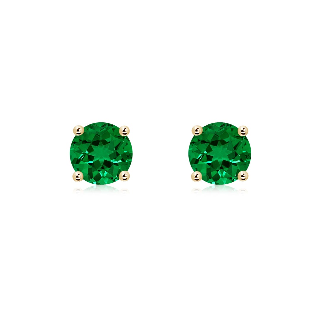 Solitaire Round Lab-Created Emerald Stud Earrings