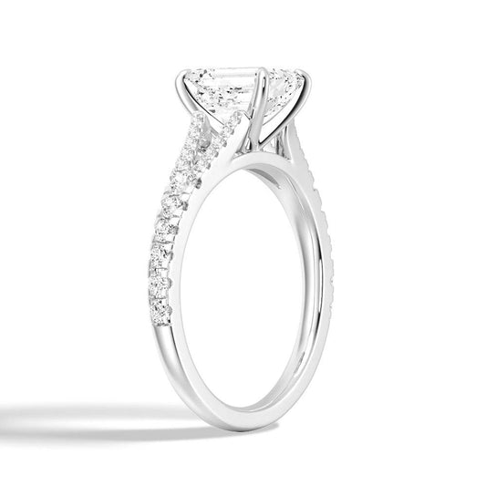 Sterling Silver Emerald Cut Split-Shank Moissanite Engagement Ring