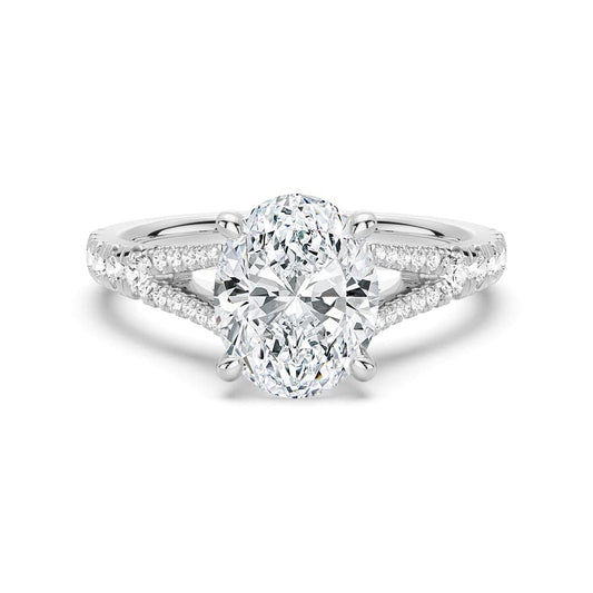 Sterling Silver Oval Cut Split-Shank Moissanite Engagement Ring