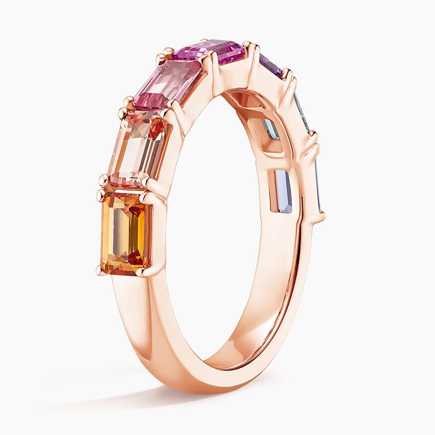 Sunset Fade Emerald-Cut Lab Gemstone Half Eternity Wedding Band - 3.2 mm