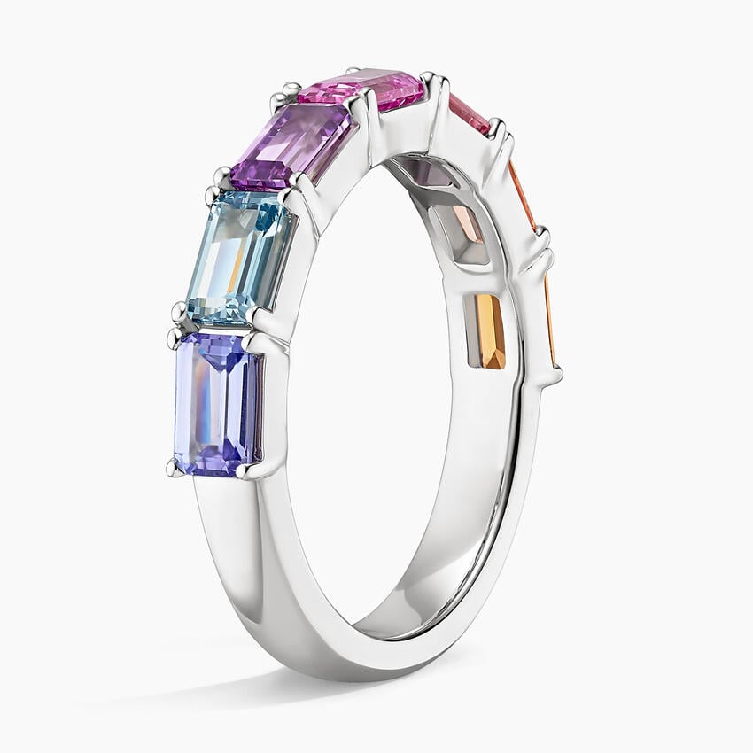 Sunset Fade Emerald-Cut Lab Gemstone Half Eternity Wedding Band - 3.2 mm