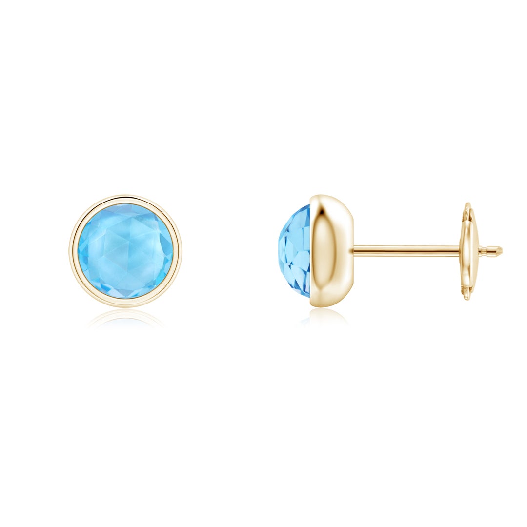 Domed Swiss Blue Topaz Bezel Stud Earrings