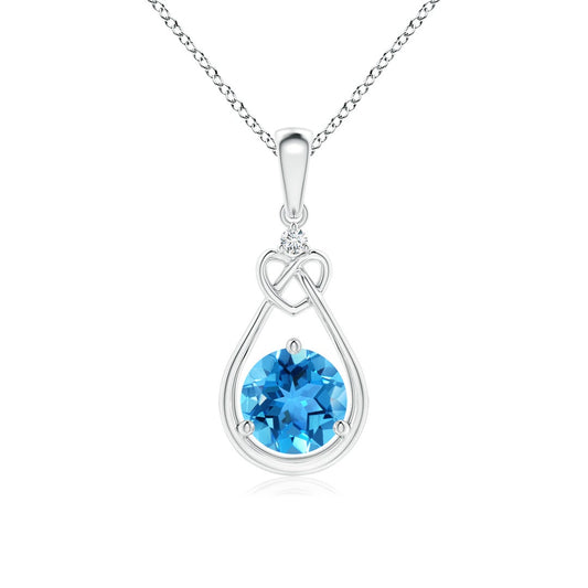 Swiss Blue Topaz Knotted Heart with Moissanite Accent Pendant Necklace