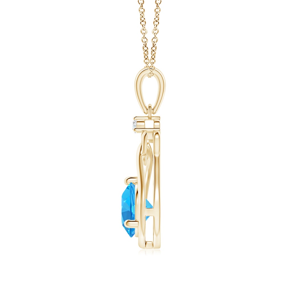 Swiss Blue Topaz Knotted Heart with Moissanite Accent Pendant Necklace
