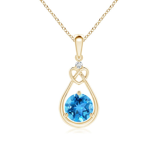Swiss Blue Topaz Knotted Heart with Moissanite Accent Pendant Necklace