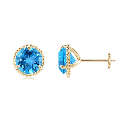 Swiss Blue Topaz Rope Desgin Stud Earrings