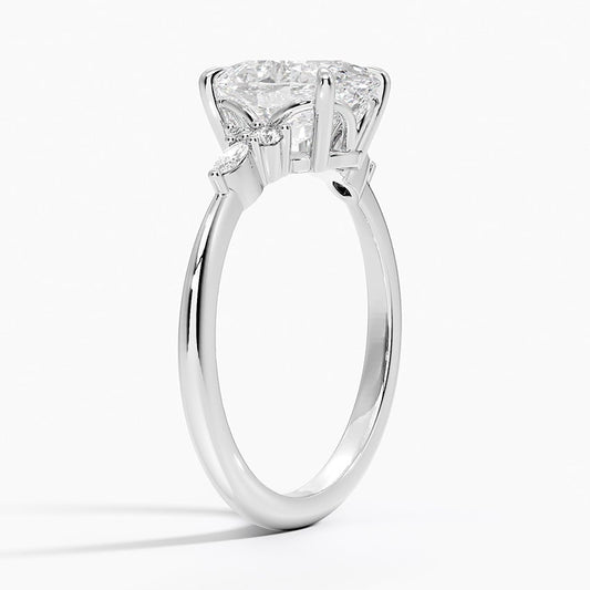 Sterling Silver Radiant Oval Cut Moissanite Engagement Ring