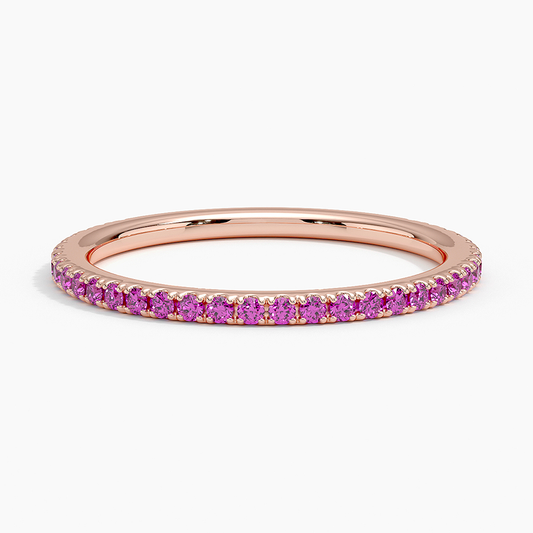 Three-Quarter Coverage Rouge Pink Sapphire Wedding Band - 1.4 mm