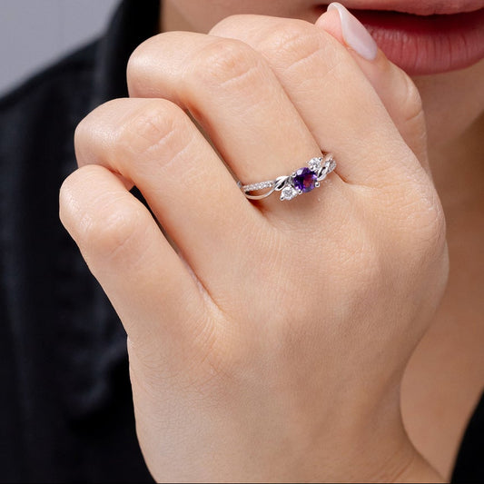 Three Stone Amethyst Twisted Band Promise Ring