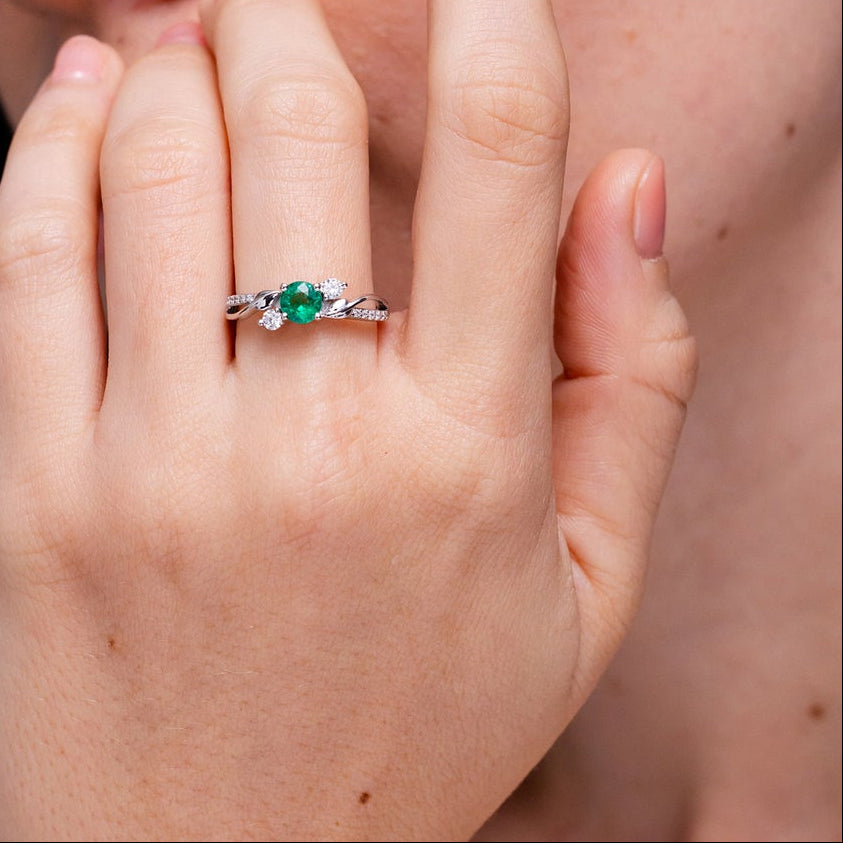 Three Stone Lab-created Emerald Twisted Band Promise Ring